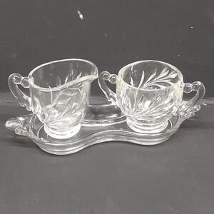 3 pc. bundle of Indiana glass willow oleander & magnolia leaf sugar, creamer set